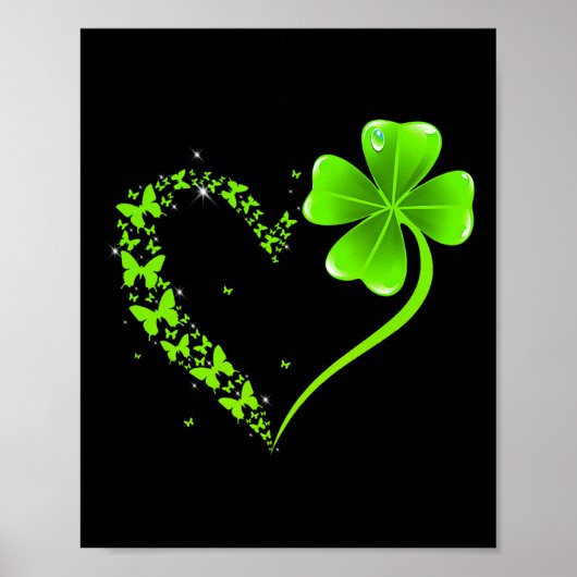 St Patricks Day Groene Vlinder Klaver Hart Vrouw Poster (Voorkant)