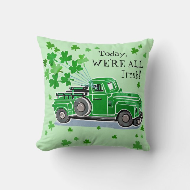 St. Patrick's Day Groene  Vrachtwagen Monogram Kussen (Voorkant)