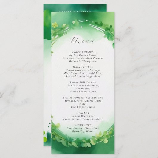 St. Patrick's Day groene waterverf bruiloft menu (Voorkant / Achterkant)