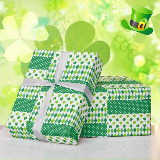 St. Patrick's Day Groene witte klaver Shamrock Gif Cadeaupapier