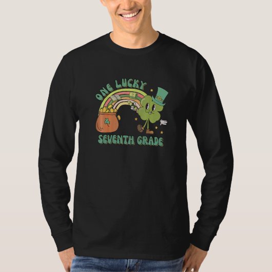 St Patricks Day Groovy Shamrock One Lucky 7th Grad T-shirt (Voorkant)