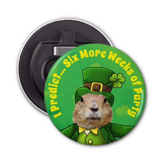 St. Patrick's Day Groundhog Party Animal Button Flesopener (Voorkant)