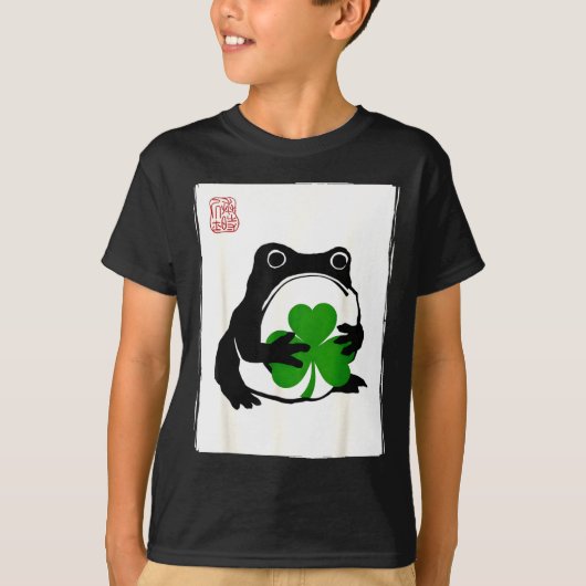 St. patricks day grumpy frog shamrock japanese t-shirt (Voorkant)