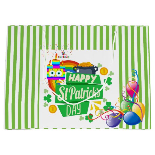 St. Patrick's Day Happy Birthday Gift Bag Groot Cadeauzakje (Voorkant)