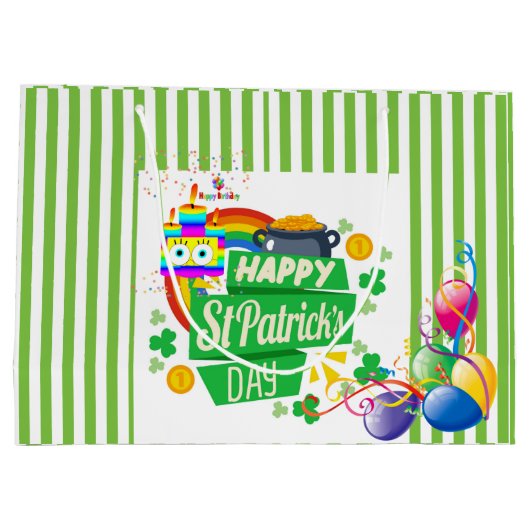 St. Patrick's Day Happy Birthday Gift Bag Groot Cadeauzakje (Achterkant)