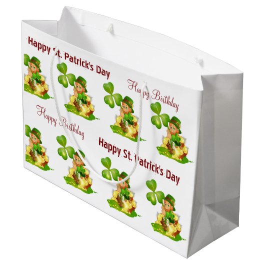 St. Patrick's Day Happy Birthday Gift Bag Groot Cadeauzakje (Achterkant Gekanteld)