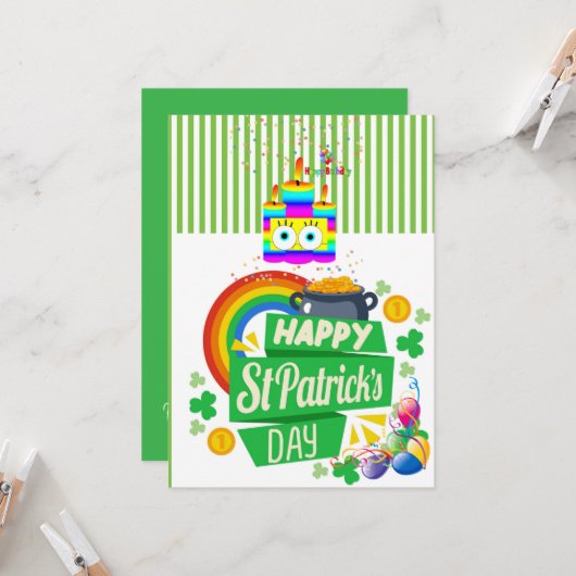 St. Patrick's Day Happy Birthday Uitnodiging (Voorkant / Achterkant in situ)
