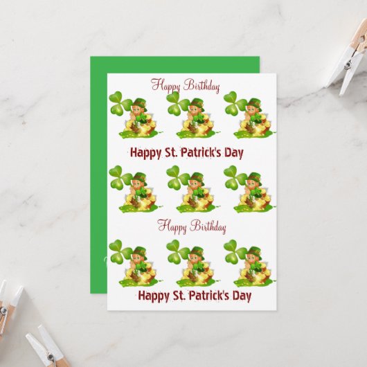 St. Patrick's Day Happy Birthday Uitnodiging (Voorkant / Achterkant in situ)