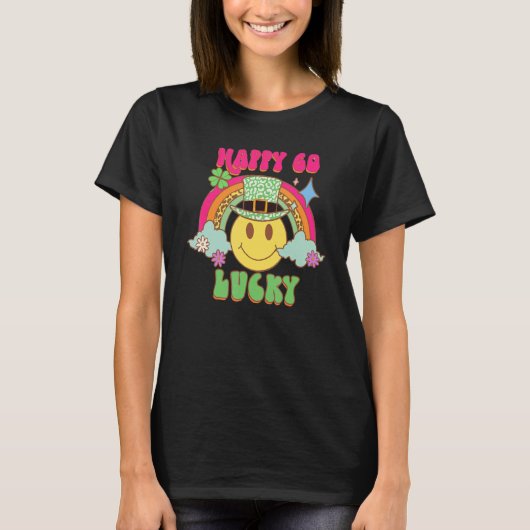 St Patricks Day Happy Go Lucky Rainbow Happy Face  T-shirt (Voorkant)