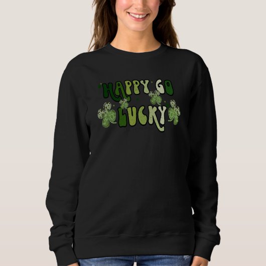 St Patricks Day Happy Go Lucky Shamrock Irish Retr Trui (Voorkant)
