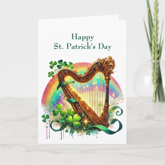 St Patrick's Day Harp Illustratie Feestdagen Kaart (Voorkant)