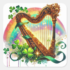 St Patrick's Day Harp Illustratie Vierkante Sticker