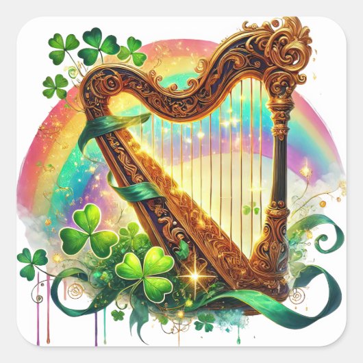 St Patrick's Day Harp Illustratie Vierkante Sticker (Voorkant)
