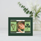 St Patrick's Day Harp Lady Shamrock Briefkaart (Staand voorkant)
