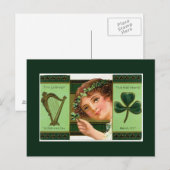 St Patrick's Day Harp Lady Shamrock Briefkaart (Voorkant / Achterkant)