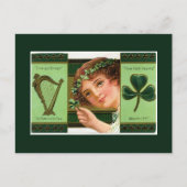 St Patrick's Day Harp Lady Shamrock Briefkaart (Voorkant)