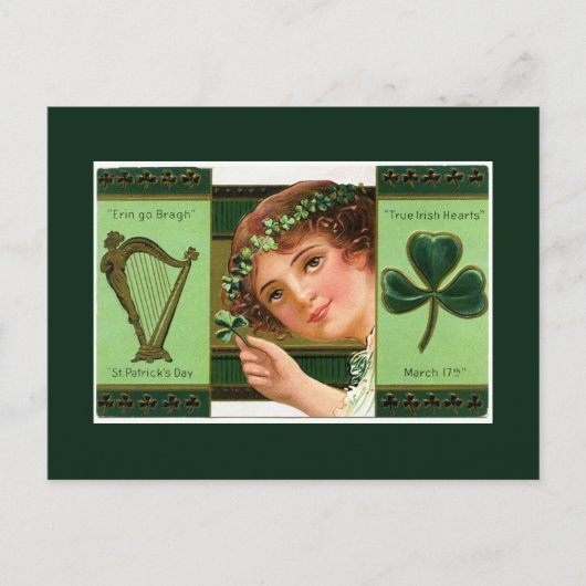 St Patrick's Day Harp Lady Shamrock Briefkaart (Voorkant)