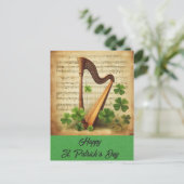 St Patricks Day Harp Shamrock Irish Music Briefkaart (Staand voorkant)