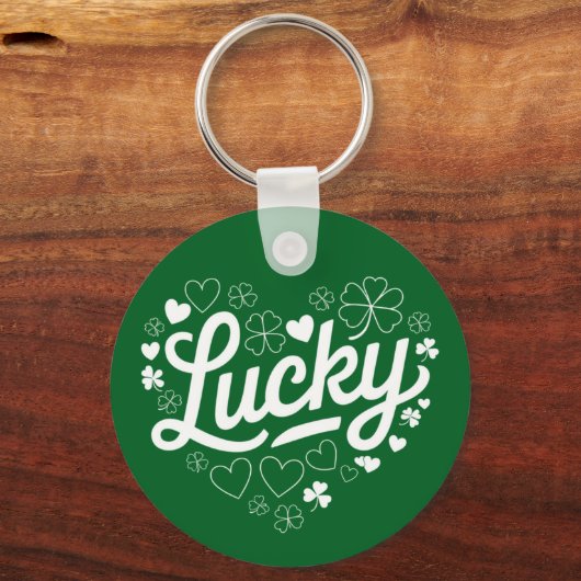 St Patrick's Day Hart Lucky Clover Shamrock Sleutelhanger (Voorkant)