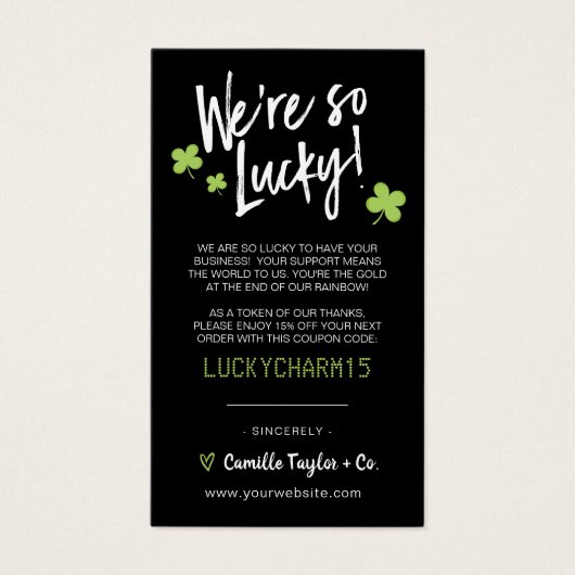 St. Patrick's Day Hartelijk dank & Kortingskaart Visitekaartje (Voorkant)