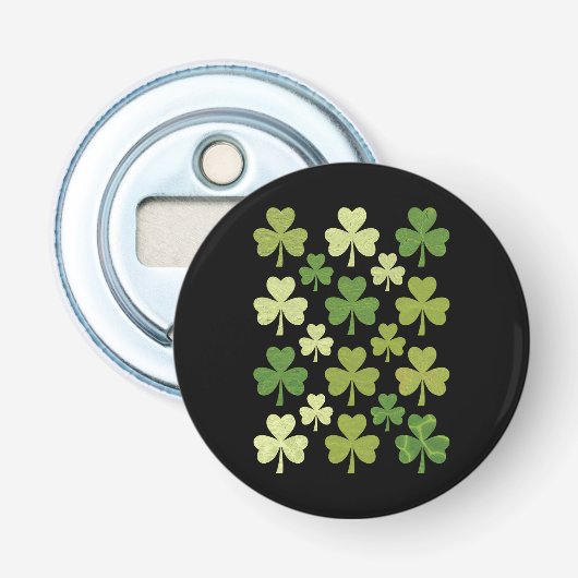 St. Patrick's Day Hartje Lucky Clover Klaverblad  Button Flesopener (Voorkant)