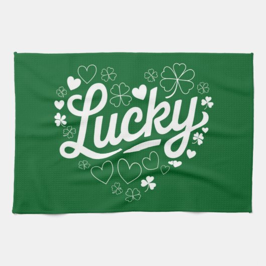 St. Patrick's Day Hartje Lucky Clover Klaverblad Theedoek (Horizontaal)