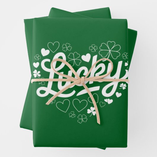 St. Patrick's Day Hartje Lucky Clover Shamrock Inpakpapier Vel (In situ)