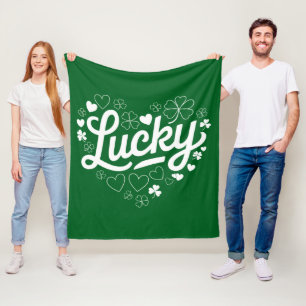 St. Patrick's Day Hartje Lucky Klaver Shamrock  Fleece Deken