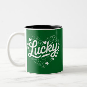 St. Patrick's Day Hartje Lucky Klaver Shamrock  Tweekleurige Koffiemok
