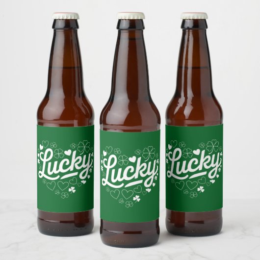 St Patrick's Day Heart Lucky Clover Shamrock Bier Etiket (Flessen)