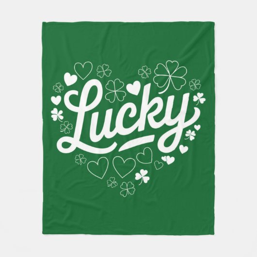 St Patrick's Day Heart Lucky Clover Shamrock Fleece Deken (Voorkant)