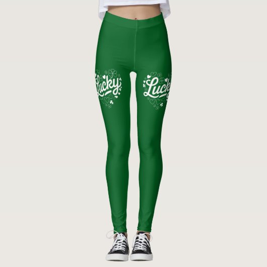 St Patrick's Day Heart Lucky Clover Shamrock Leggings (Voorkant)