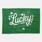 St Patrick's Day Heart Lucky Clover Shamrock Theedoek (Horizontaal)