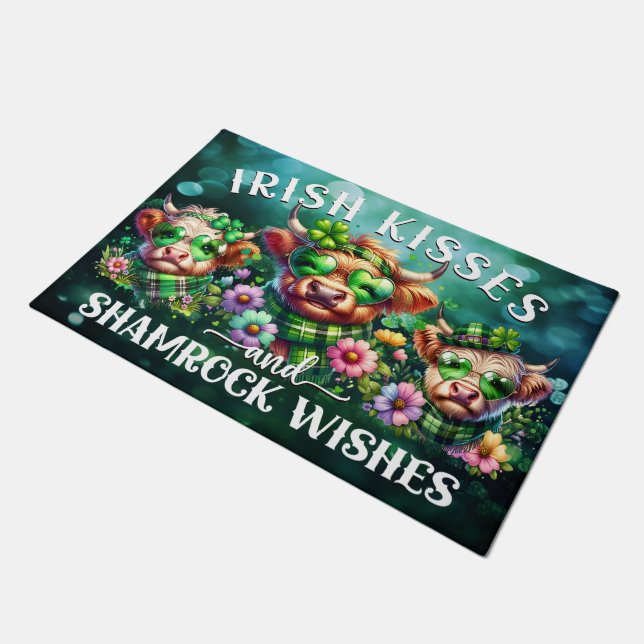 St Patrick's Day Highland Koe Irish Doormat Deurmat (Schuin)