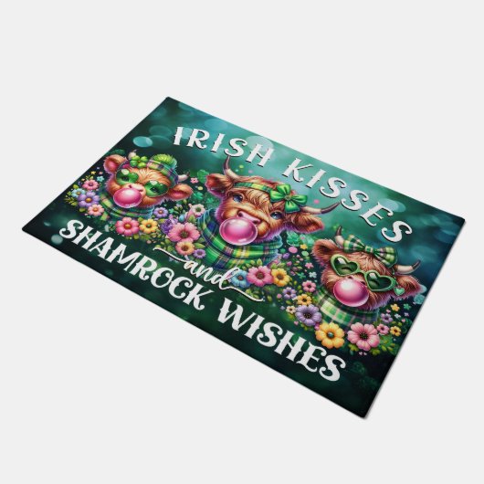 St Patrick's Day Highland Koe Irish Doormat Deurmat (Schuin)