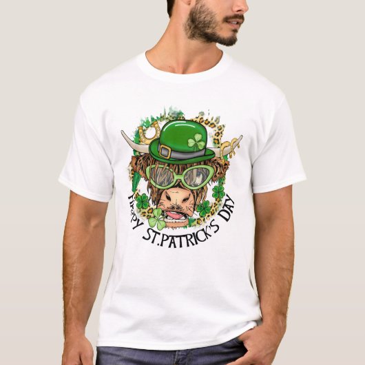 ST Patrick's Day Highland Koe Westerne Koe T-shirt (Voorkant)
