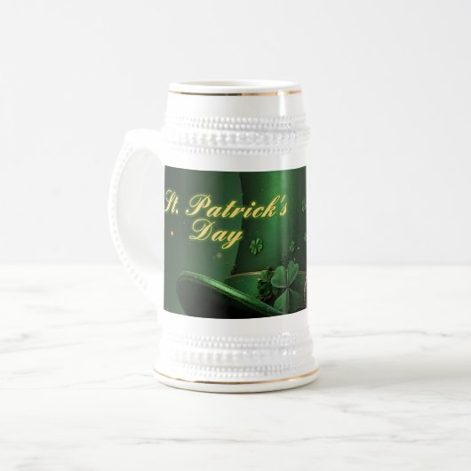 St. Patrick's Day-hoed en shamrock-ontwerp Bierpul (Voorkant links)