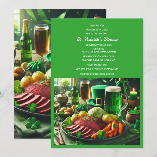 St Patrick's Day Holiday Dinner Kaart (Voorkant / Achterkant)
