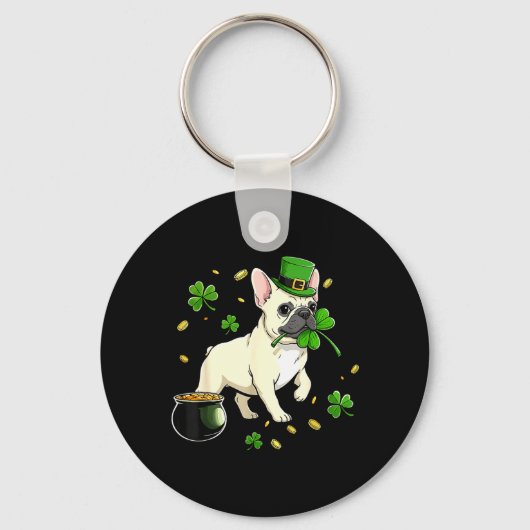 St. Patricks Day Hond Thema Vrouwen Mannen Frans Sleutelhanger (Voorkant)