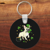 St. Patricks Day Hond Thema Vrouwen Mannen Frans Sleutelhanger (Voorkant)