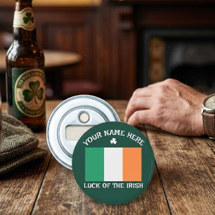 St. Patrick's Day Ierland Vlag Aangepaste Naam Sha Button Flesopener