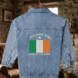 St. Patrick's Day Ierland Vlag Aangepaste Naam Sha Denim Jacket