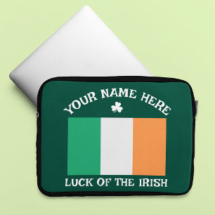 St. Patrick's Day Ierland Vlag Aangepaste Naam Sha Laptop Sleeve