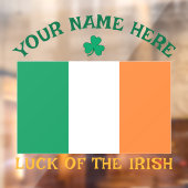 St. Patrick's Day Ierland Vlag Aangepaste Naam Sha Raamsticker (Vel 2)