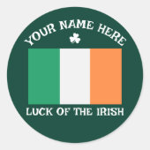 St. Patrick's Day Ierland Vlag Aangepaste Naam Sha Ronde Sticker (Voorkant)