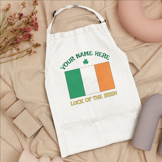St. Patrick's Day Ierland Vlag Aangepaste Naam Sha Standaard Schort