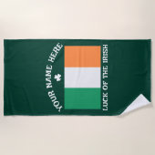 St. Patrick's Day Ierland Vlag Aangepaste Naam Sha Strandlaken (Voorkant)