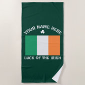 St. Patrick's Day Ierland Vlag Aangepaste Naam Sha Strandlaken (Voorkant)