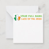 St. Patrick's Day Ierland Vlag Klaver Aangepaste N Notitiekaartje (Achterkant)