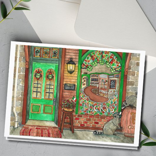 St. Patrick's Day Iers café aquarel kaart